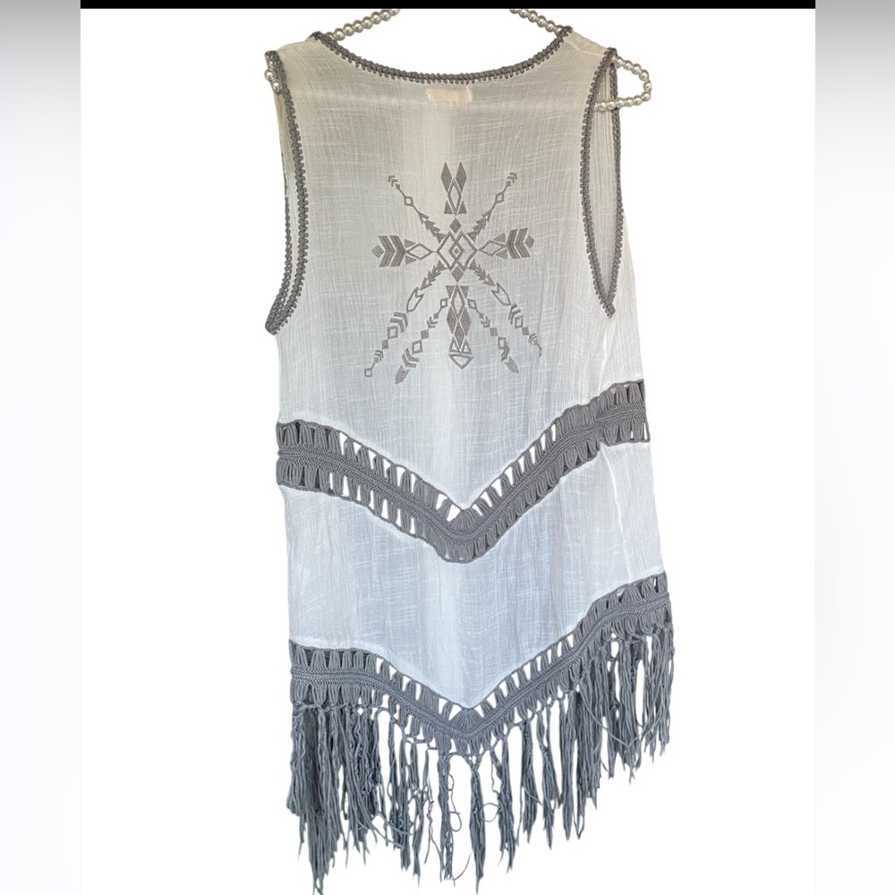 Miracle Gray Tunic vest boho beach festival Fringe macrame
